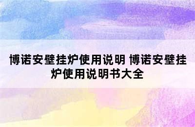 博诺安壁挂炉使用说明 博诺安壁挂炉使用说明书大全